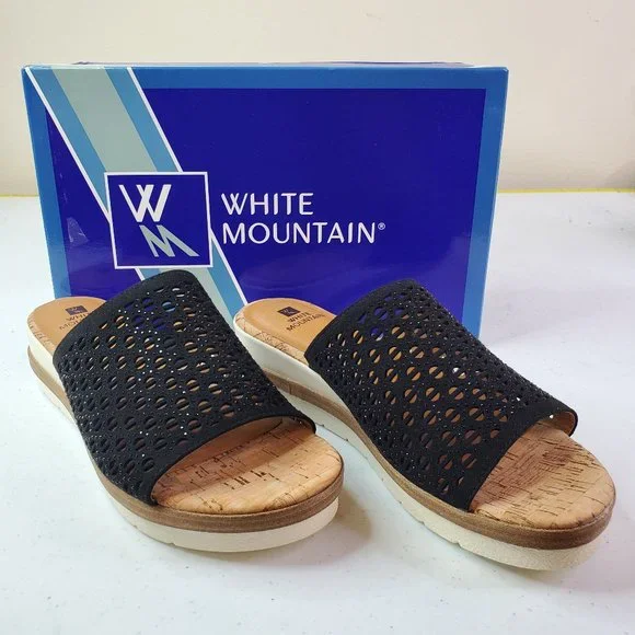 White Mountain Womens Black Platform Rhinestone Perforated Natasha Wedge - Picture 1 of 7